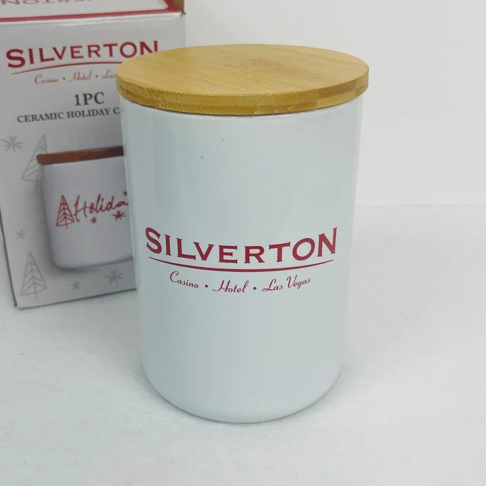 Silverton Casino Hotel Las Vegas Ceramic Holiday Canister White Red Wood Lid